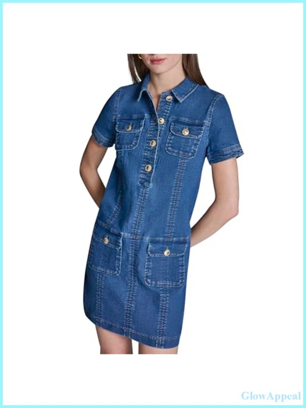 Short Sleeve Button Front Collared Denim Sheath Mini Dress
